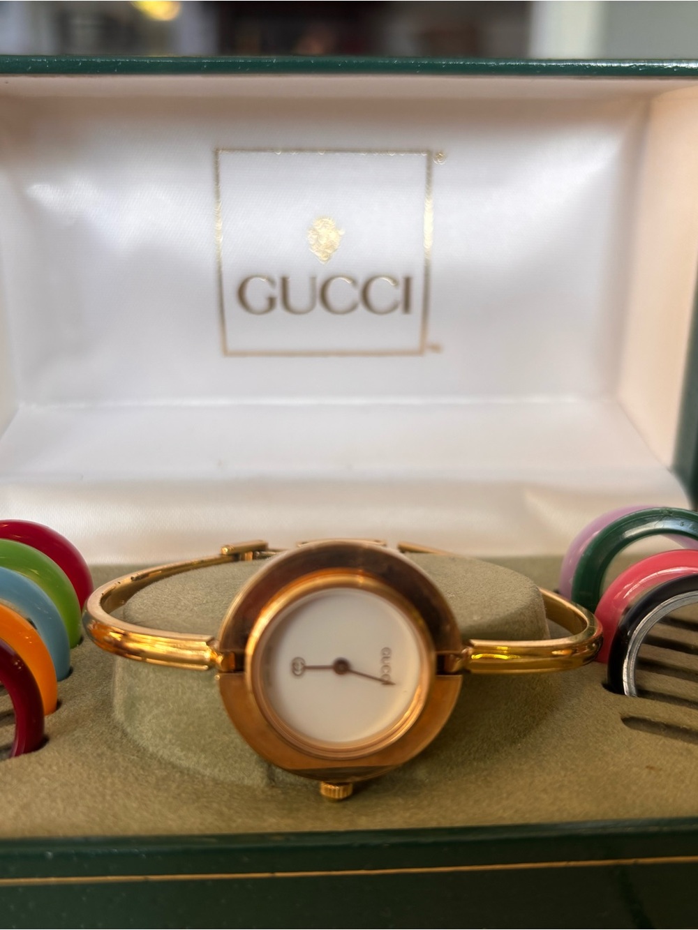 Gucci Gold Bangle Women's Watch with Interchangeable Color Bezels